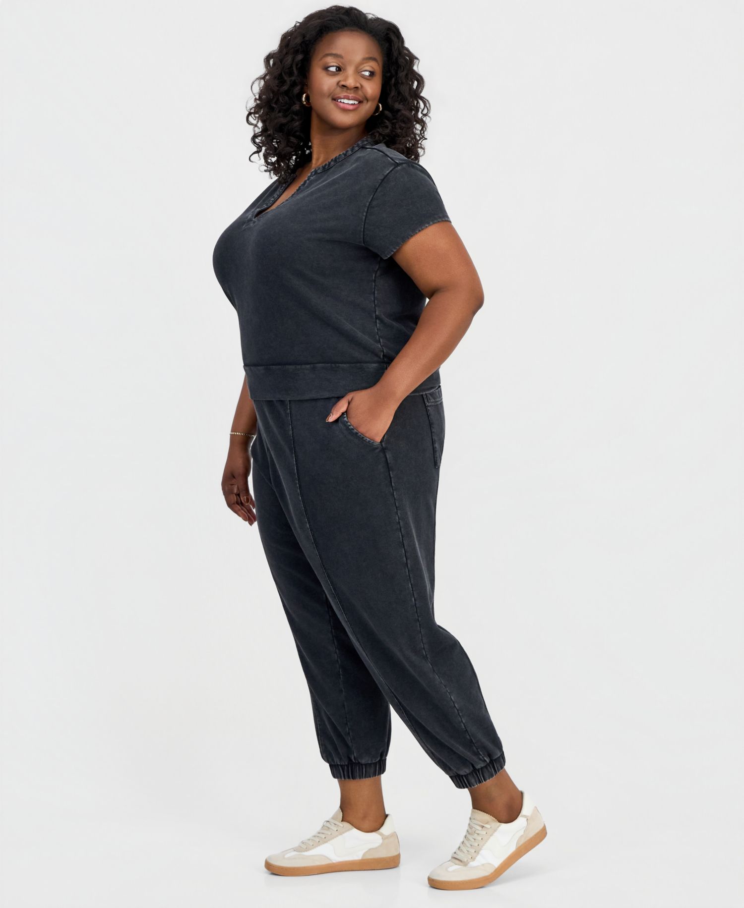 Trendy Plus Size French Terry Balloon Jogger Pants
