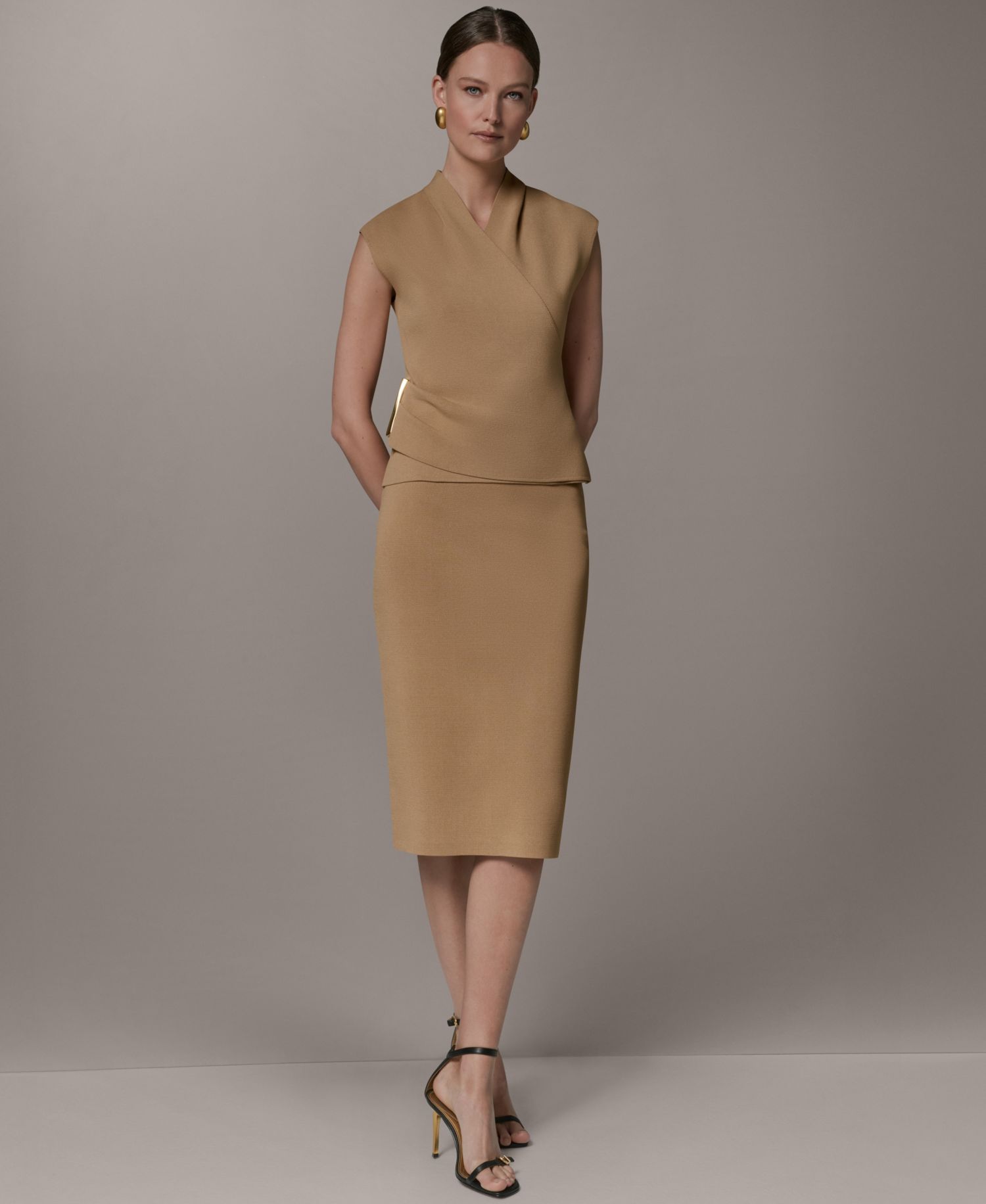 Women's Faux Wrap V-Neck Sweater and Pull-On Sweater Skirt