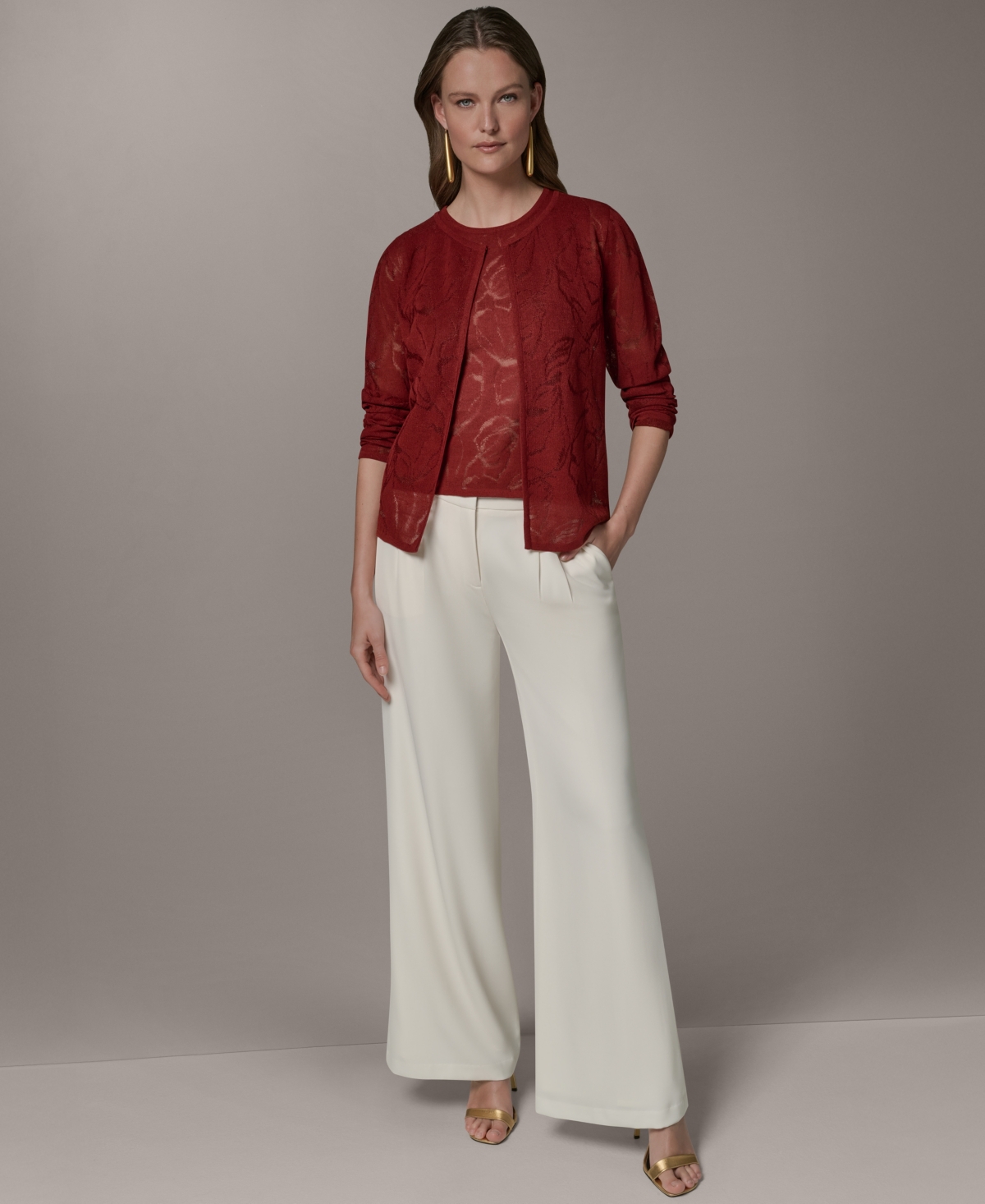 Donna Karan New York Women's Crewneck Novelty Cardigan