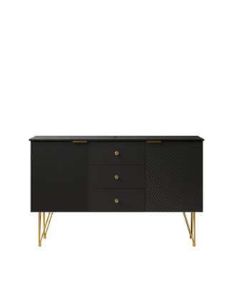 Freestanding Black Bathroom Vanity Cabinet, Sintered Stone Top, 3 Drawers and 2 Doors Storage for Modern Bathroom