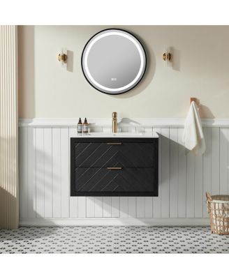 Wall Mounted Floating Vanity with Ceramic Sink, Fully Assembled Plywood Cabinet, 2 Drawers for Small Spaces