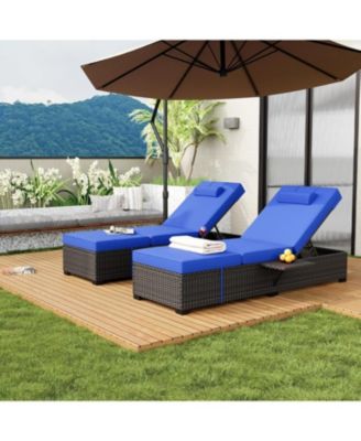 Set of 2 Adjustable Chaise Lounge Chairs with Foldable Side Table