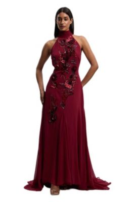 Women's Feather Halter Maxi Dress