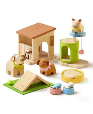 Wooden Dollhouse Accessories & Animal Dolls House Furniture Set