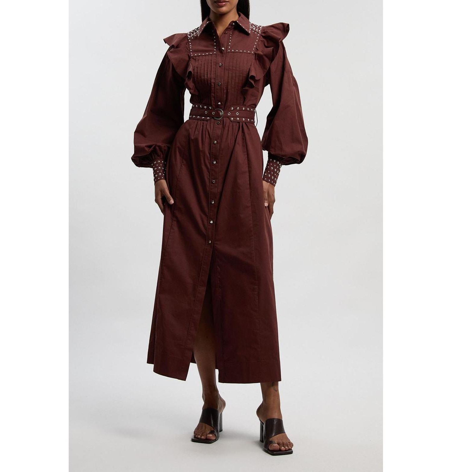 Women's Cotton Studded Maxi Shirt Dress