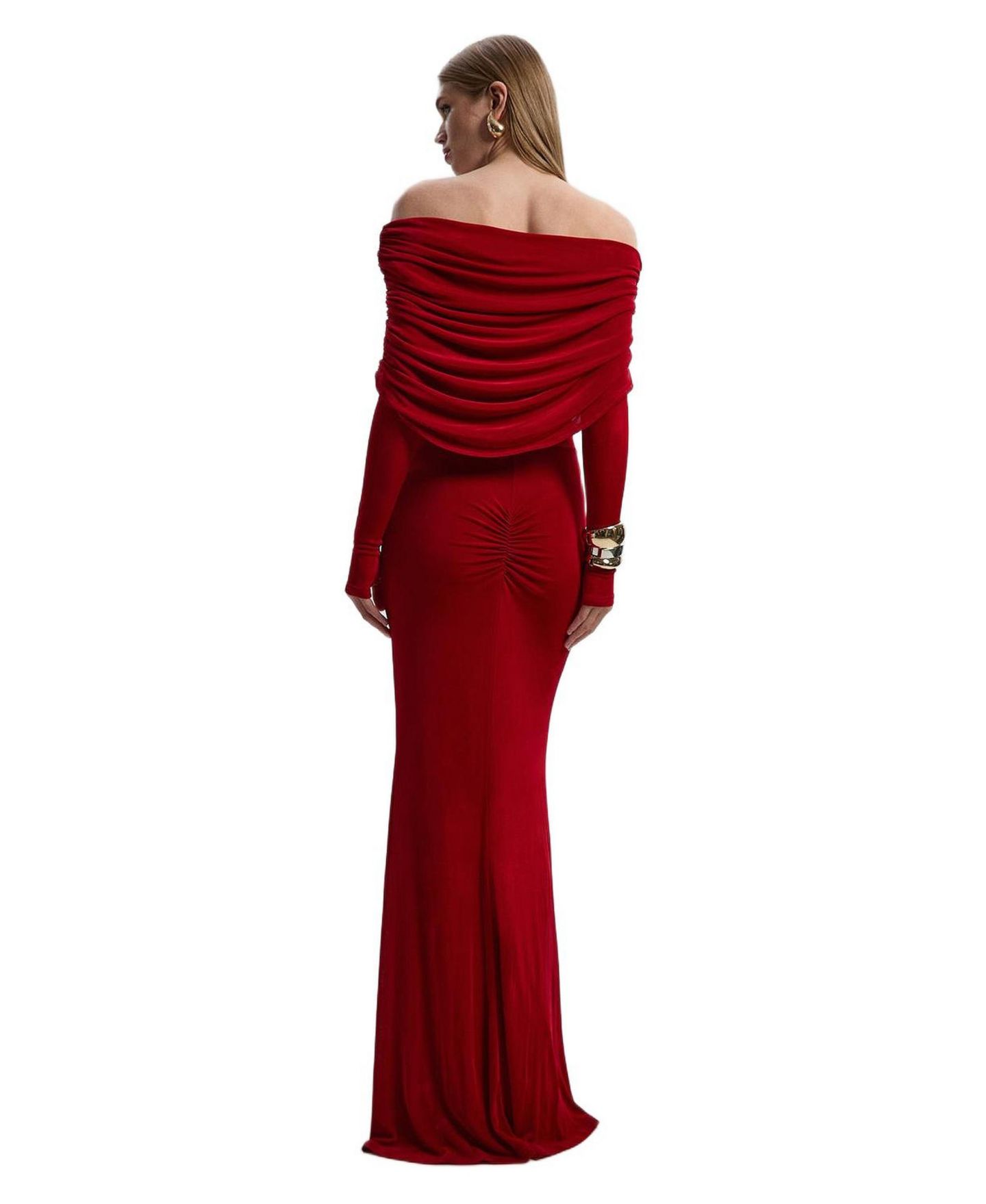 Женское платье Karen Millen Ruched Off Shoulder Fishtail Maxi, цвет: Красный — фото 3