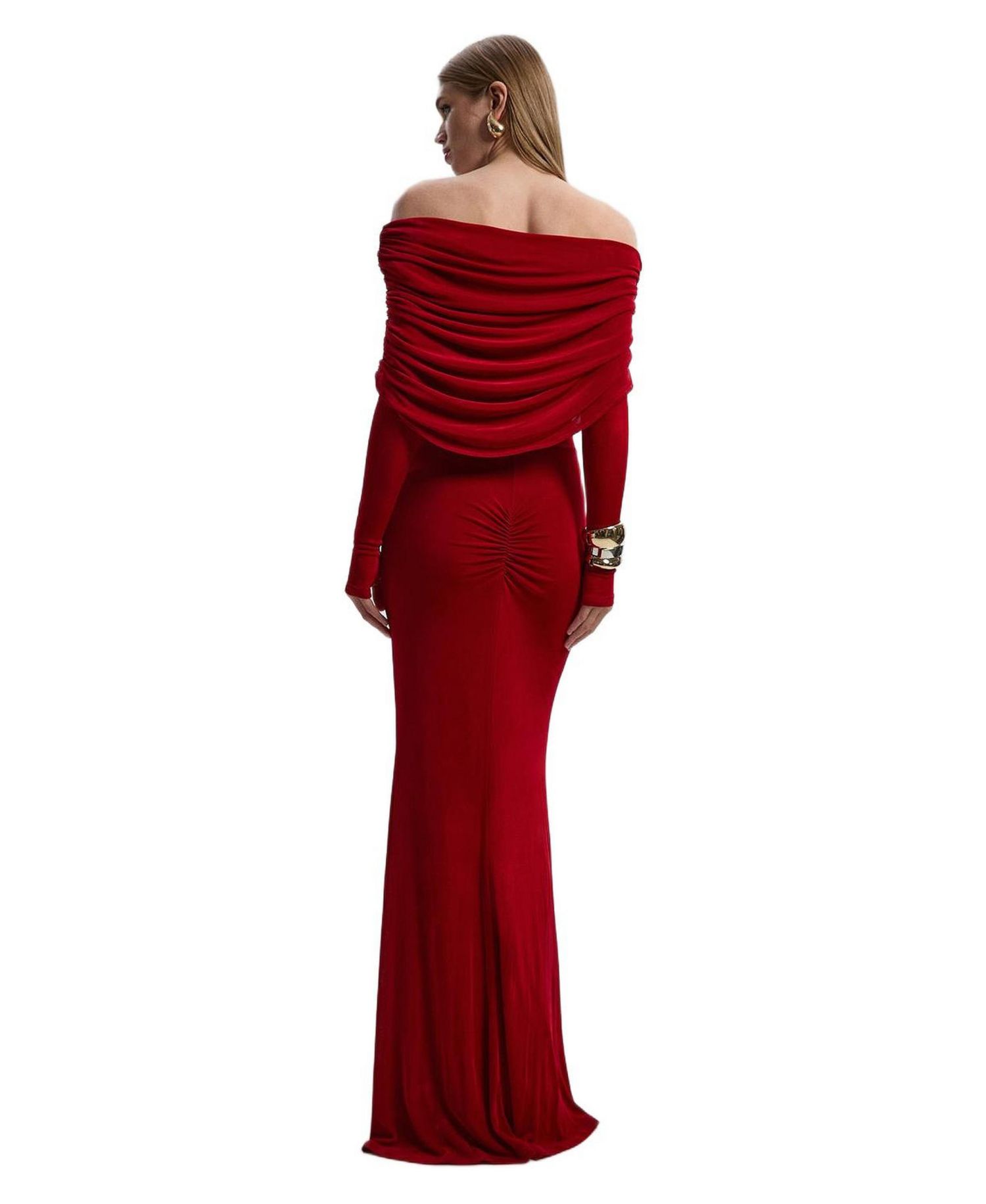 Women's Ruched Off Shoulder Fishtail Maxi Dress