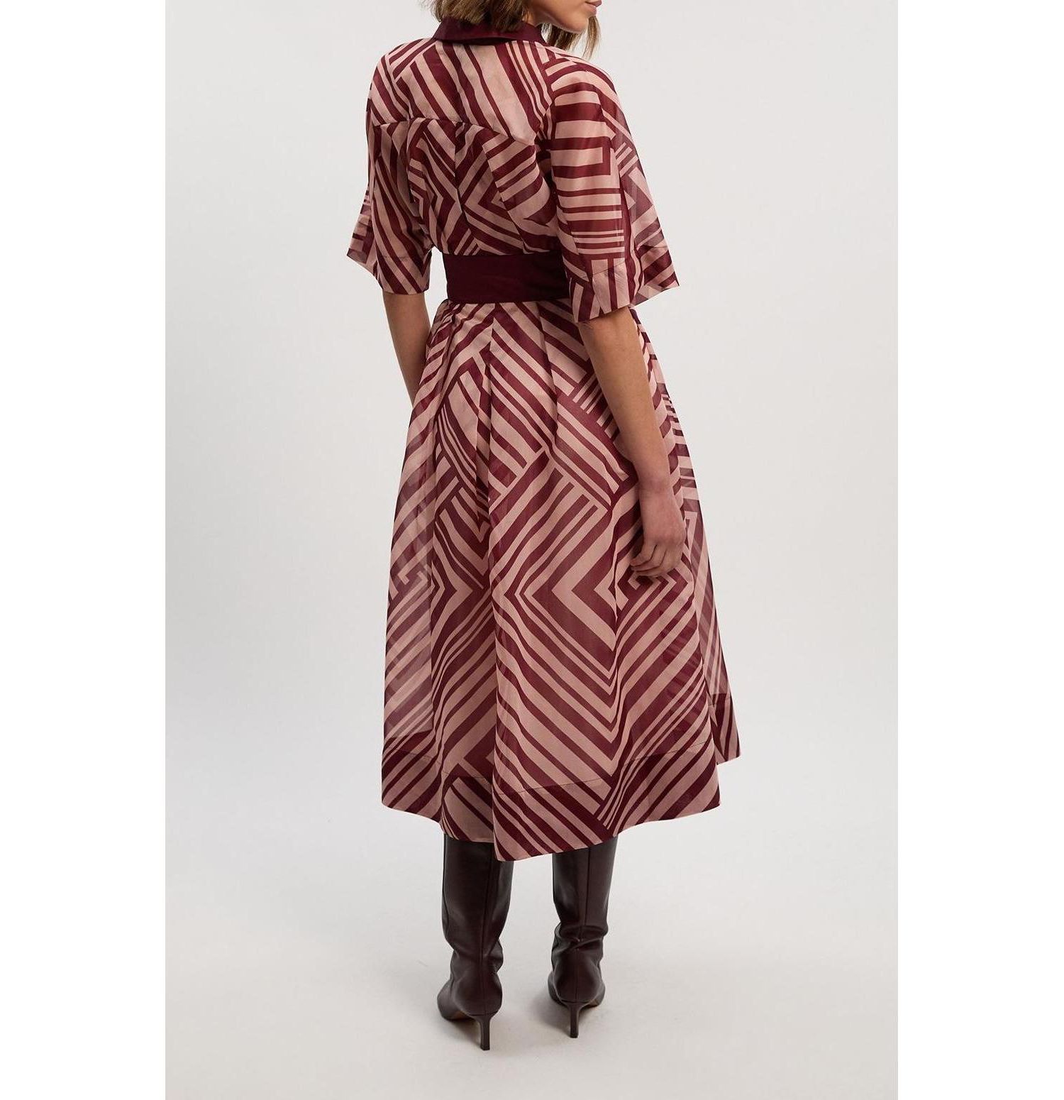 Women's Printed 3/4 Sleeve Plunge Midi Dress
