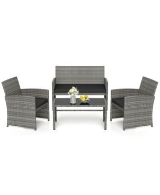 4 Piece Patio Conversation Set with Rattan Chairs Loveseat and Table
