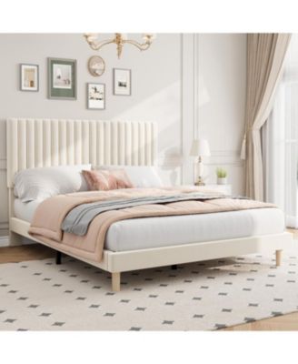Bed Frame, Adjustable Height Headboard, Velvet Upholstered Platform Bed Frame, No Box Spring Needed, Easy Assembly