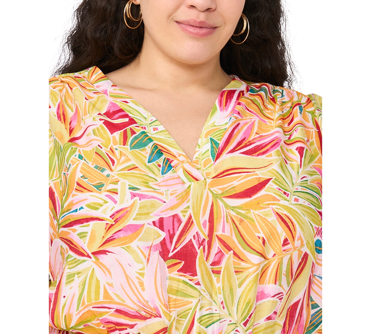 Msk Plus Smocked Waist Tiered V-Neck Short-Sleeve Dress