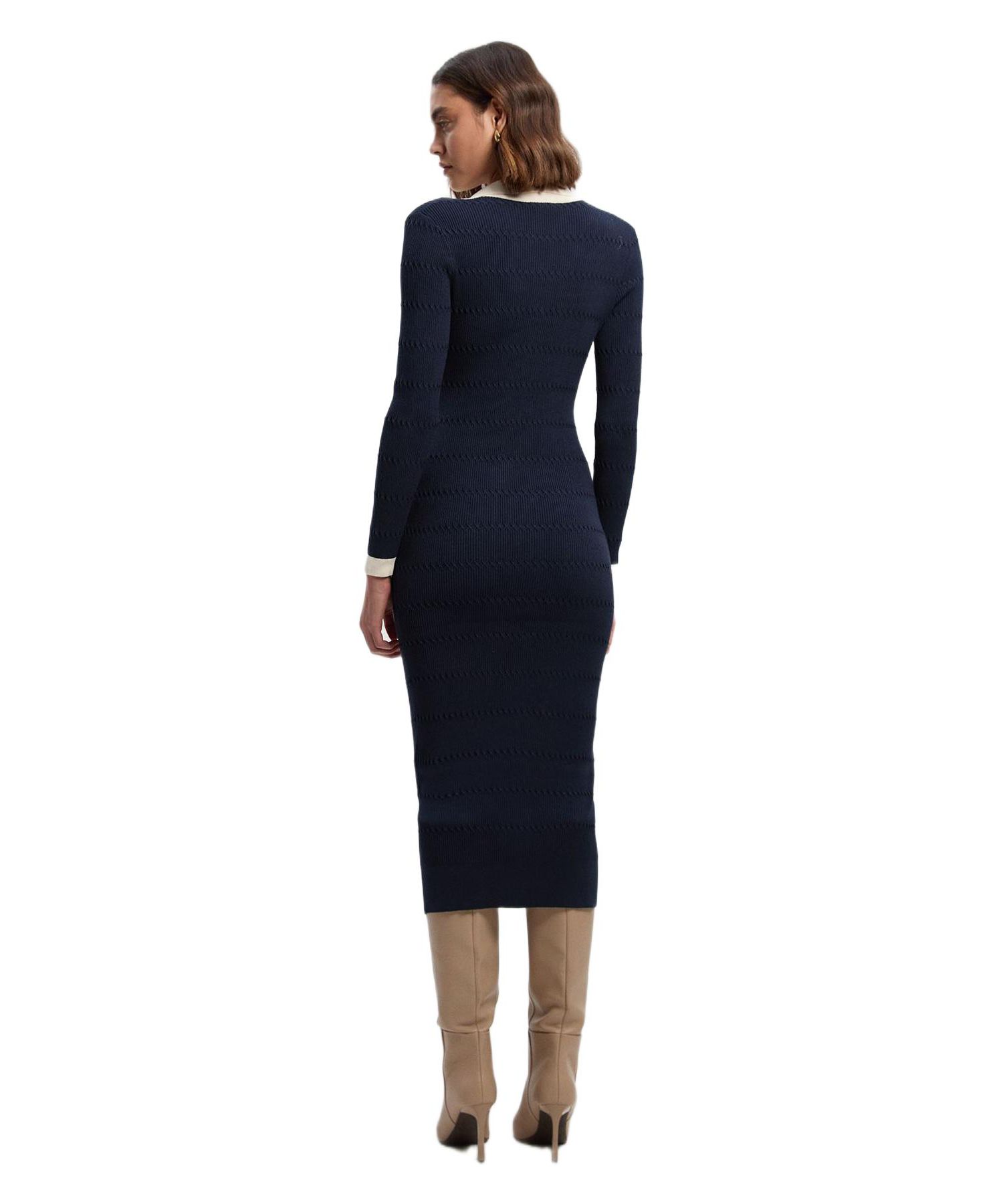 Women's Rib Contrast Button Knit Midi Dress