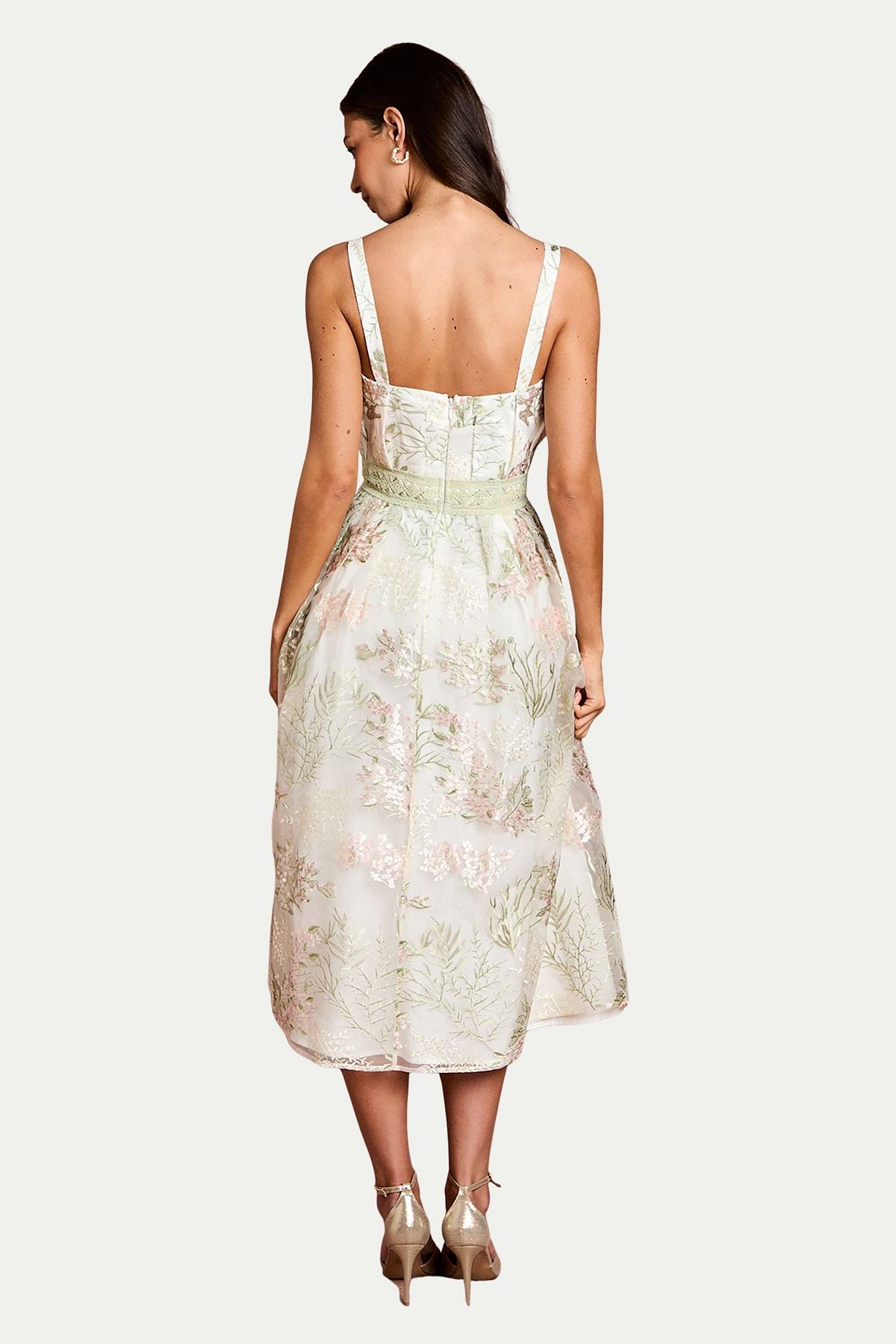 Coast Women's Fan Bodice Embroidered Mesh Midi Dress view 3 — MAYCSS fashion products