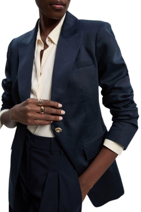Женский пиджак Karen Millen Tailored Linen Single Breasted Blazer, цвет: Тёмно-синий