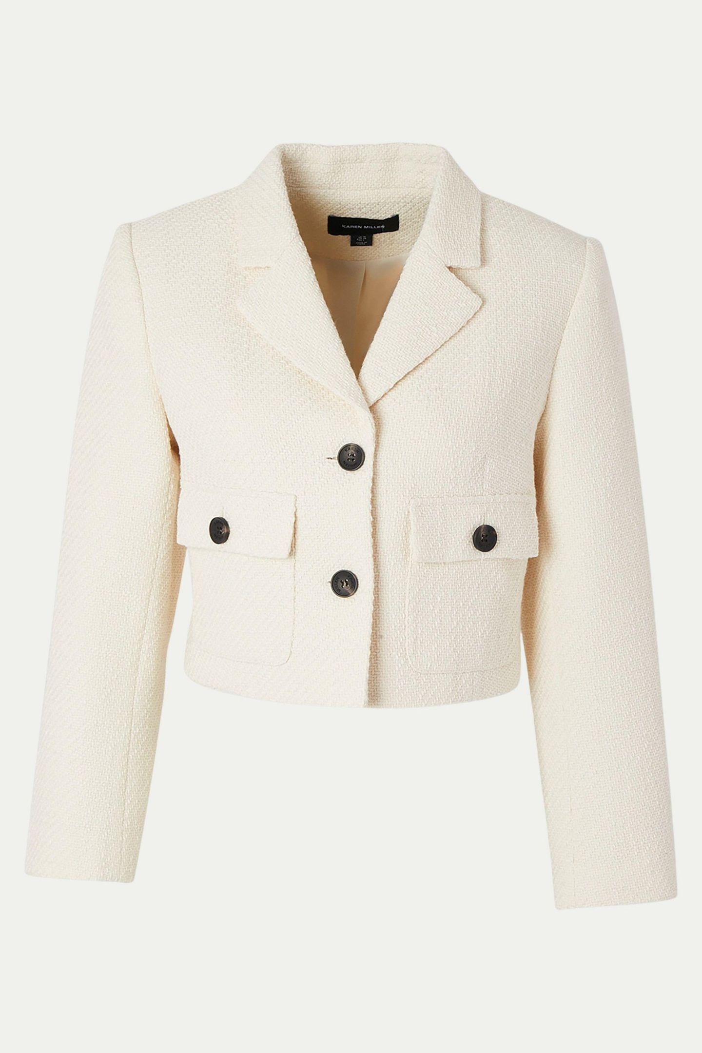 Женская куртка Karen Millen Double Button Tweed Cropped Jacket, цвет: Кремовый — фото 4