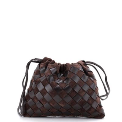 Small Drawstring Dustbag Crossbody Bag Intrecciato Leather and Suede