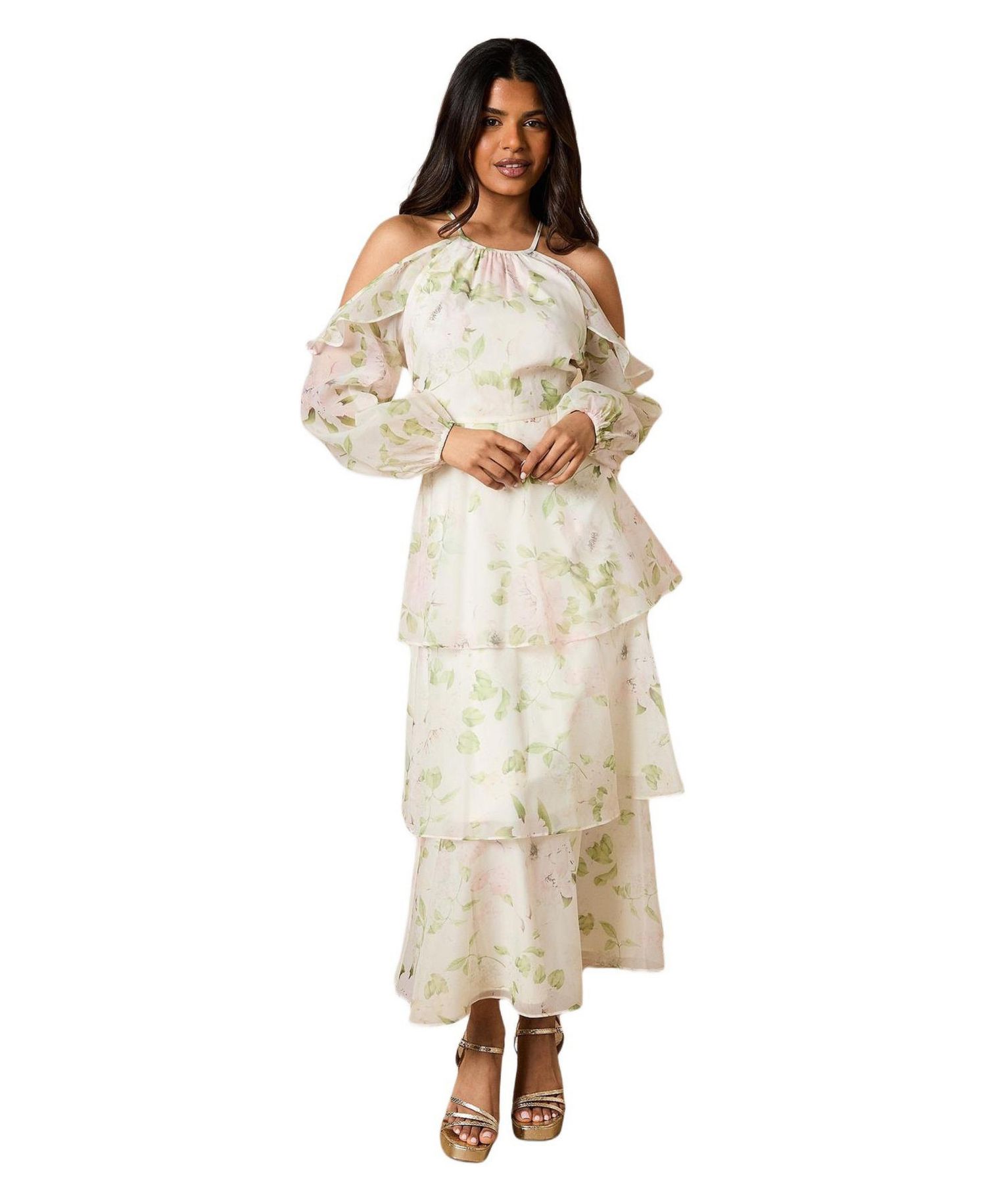 Women's Organza Cold Shoulder Midi Dress