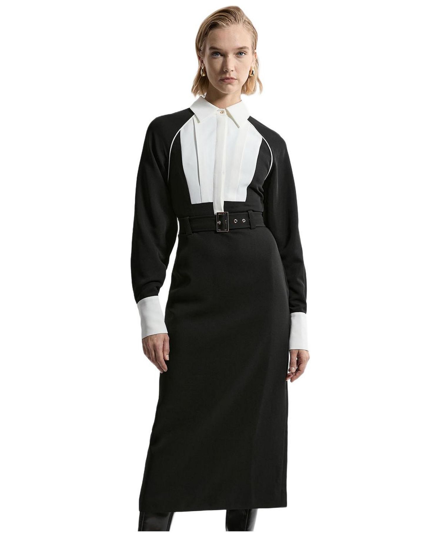 Women's Contrast Collar Midi Dress