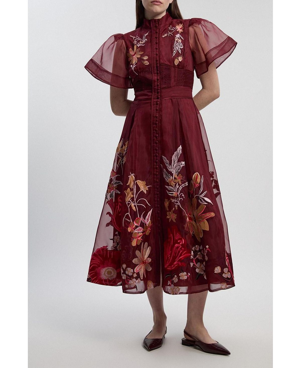 Karen Millen Women's Embroidered Short Sleeve Midi Dress view 5 — MAYCSS fashion products