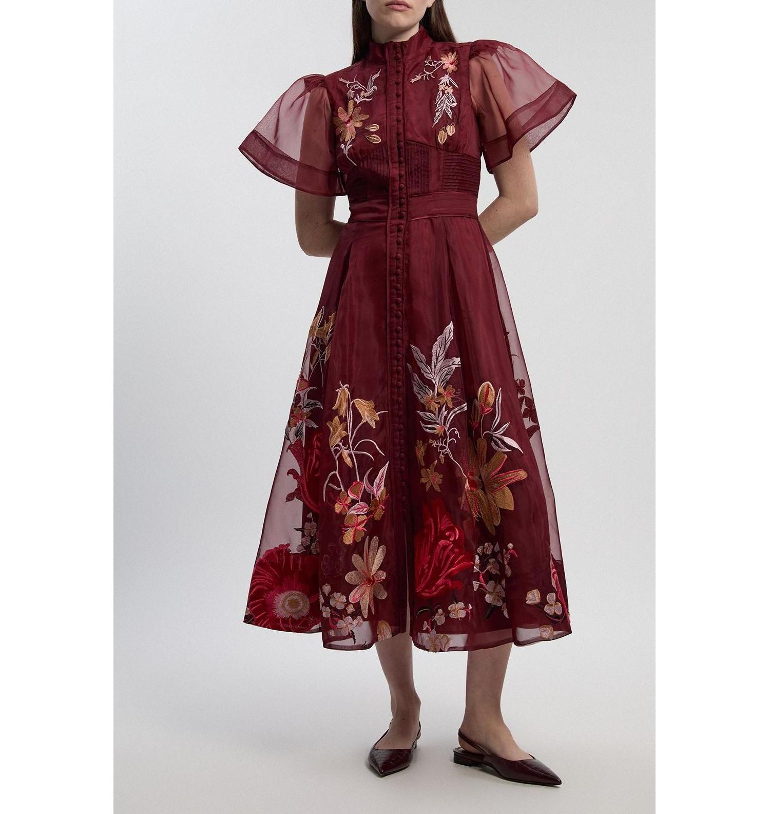 Women's Embroidered Short Sleeve Midi Dress
