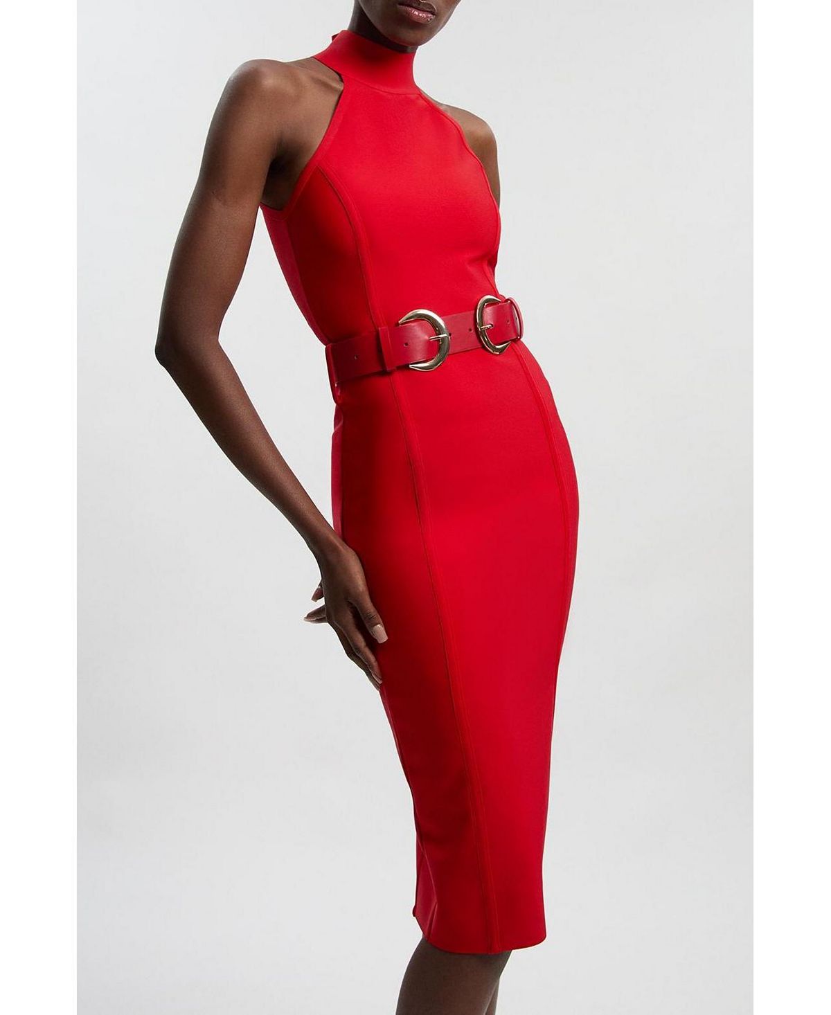 Karen Millen Women's Bandage High Neck Buckle Trim Midi Dress view 7 — MAYCSS fashion products