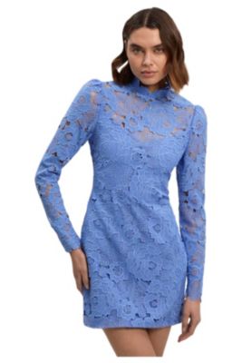 Women's Guipure Lace High Neck Woven Mini Dress