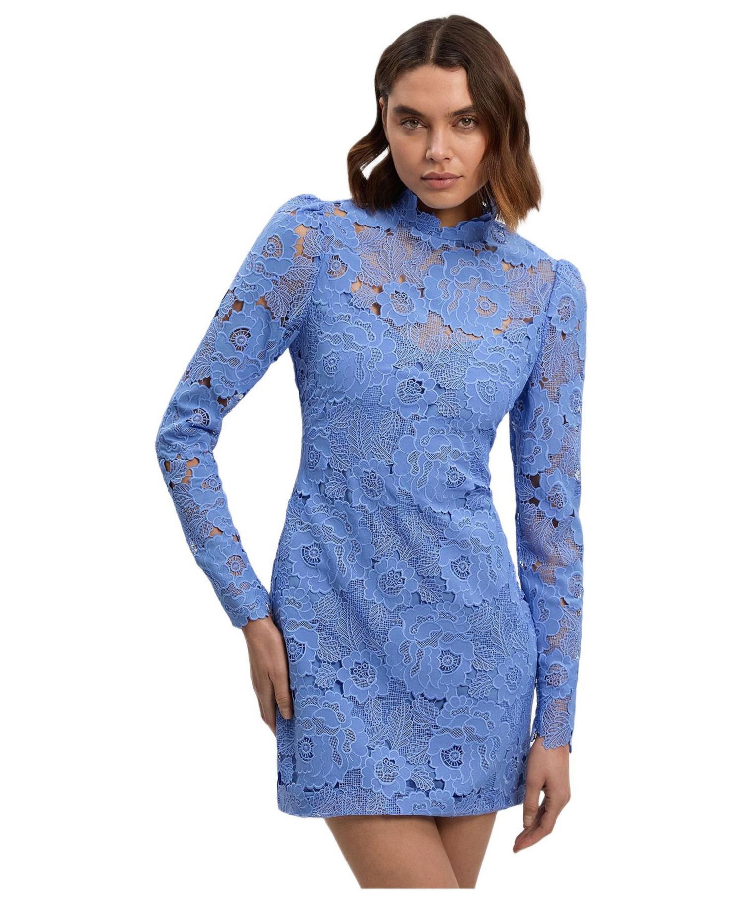 Women's Guipure Lace High Neck Woven Mini Dress