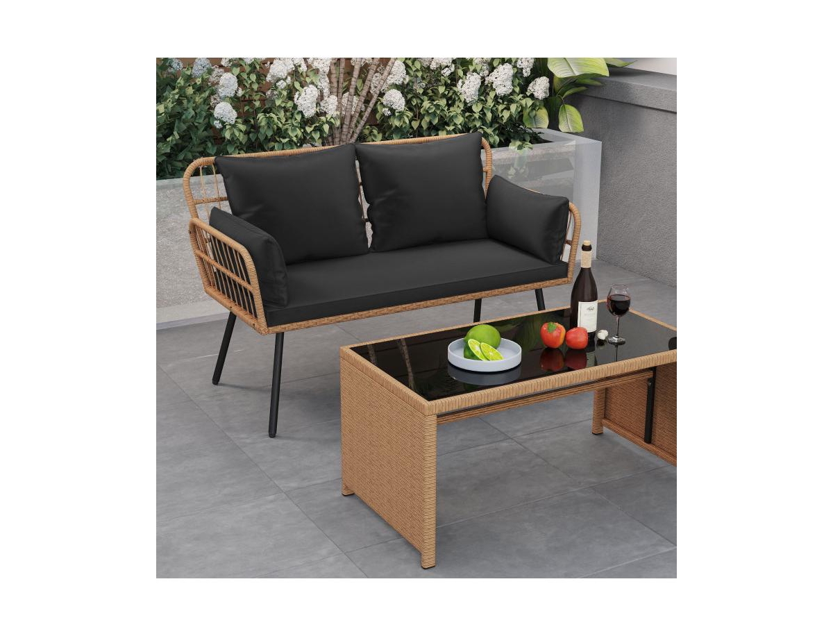 Slickblue Patio Rattan 2-Seater Chair with Back Cushions & Metal Frame