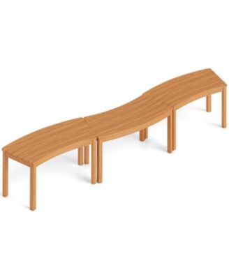 Outdoor Curved Acacia Wood Backless Bench Set of 2 for Front Porch and Fire Pit