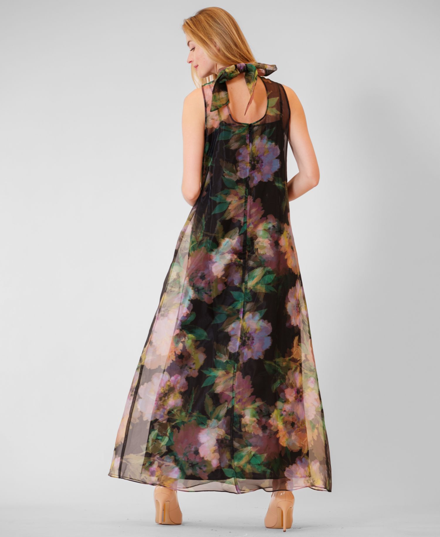 Women's Halter Neck Satin Overlay Dress