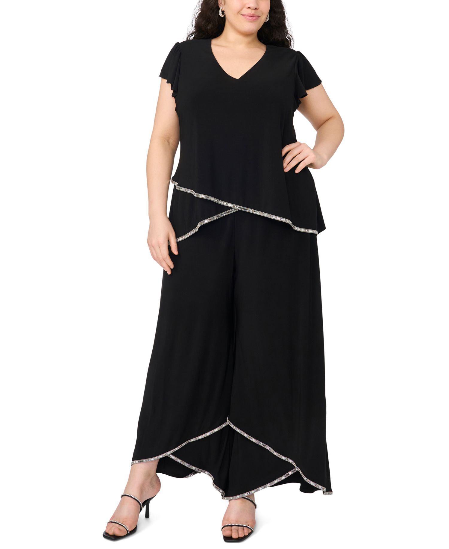 Plus Size Tulip Hem Rhinestone Detailed Pull-On Pants