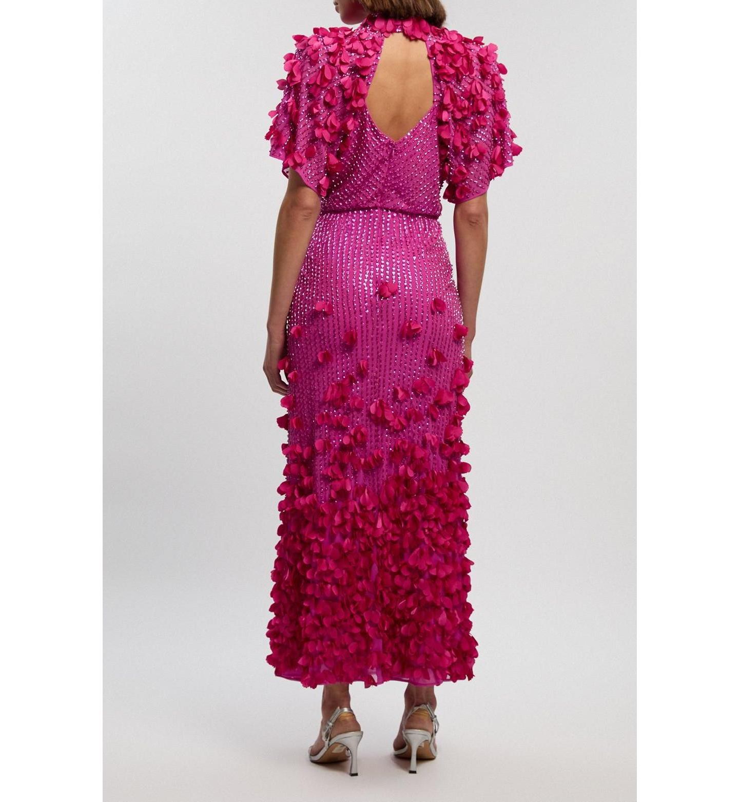 Женское платье Karen Millen Crystal Applique Angel Sleeve Maxi, цвет: Розовый — фото 6