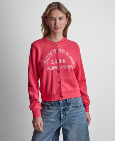 Женские куртки DKNY Jeans Women's Long-Sleeve Logo Button-Front Shrunken Jacket