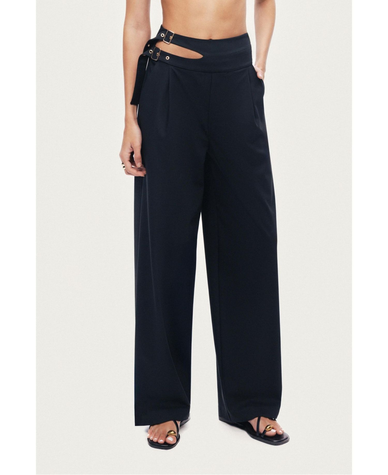 Women's Cut-Out Waist Wide-Leg Pants
