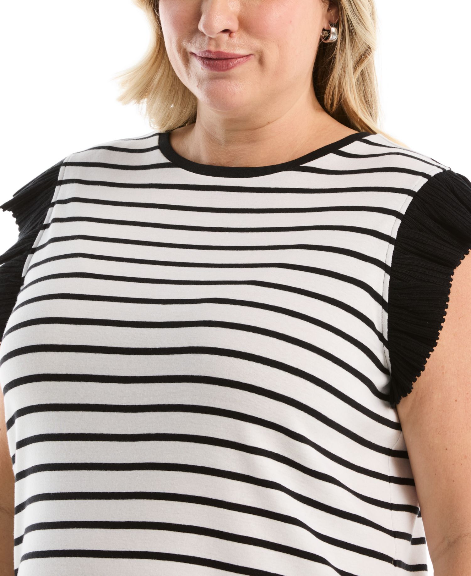 Plus Size Striped Ruffle Cap-Sleeve Top