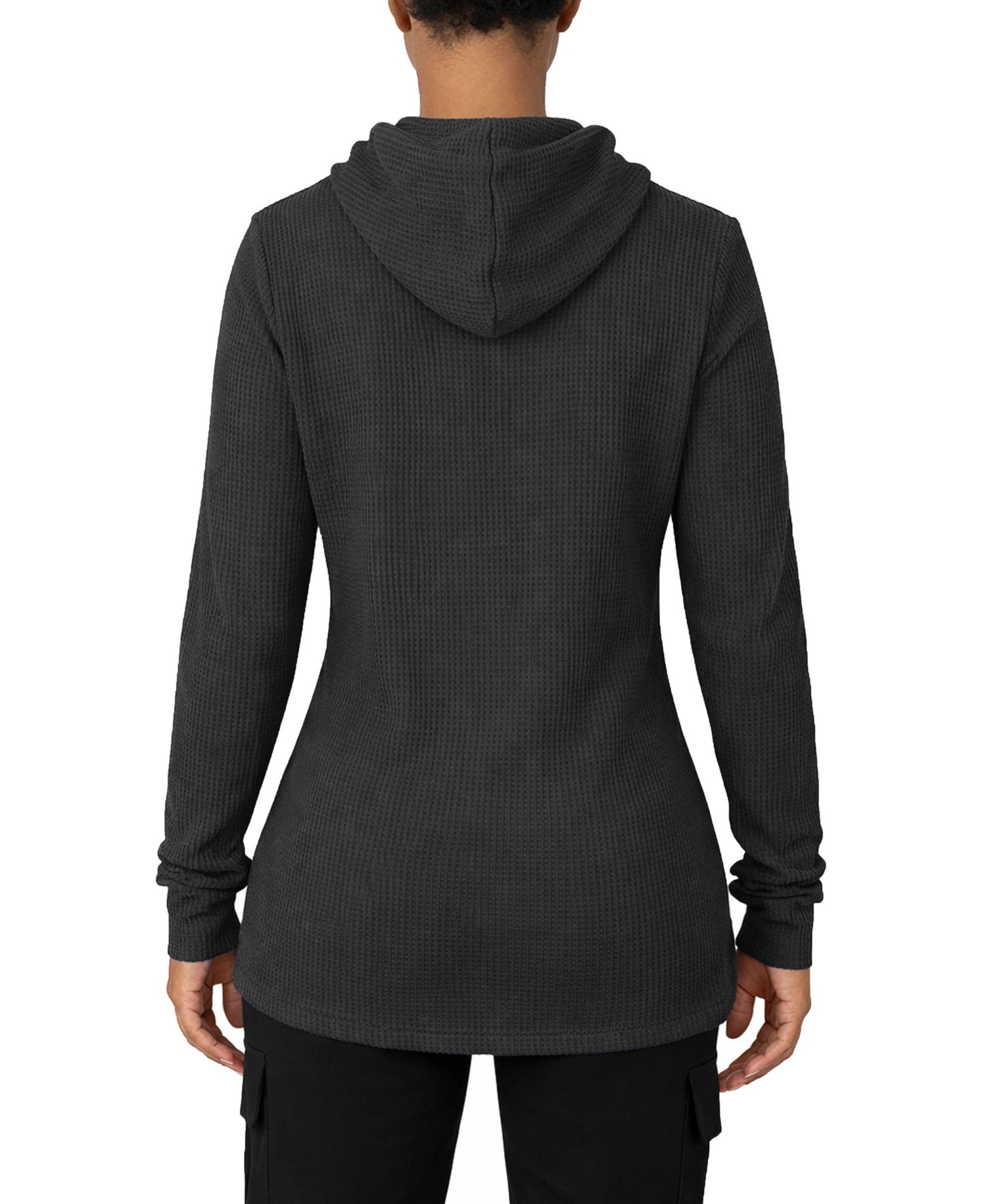 Women's Loose Fit Waffle Knit Thermal Pullover Hoodie
