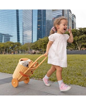 Eric Handcrafted Rattan Shopping Trolley with detachable Tote Bag and Wooden Wheels - Wicker