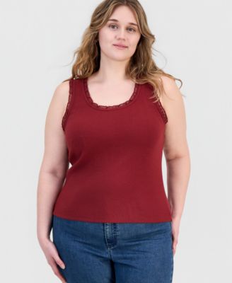 Plus Sleeveless Lace-Trim Tank Top