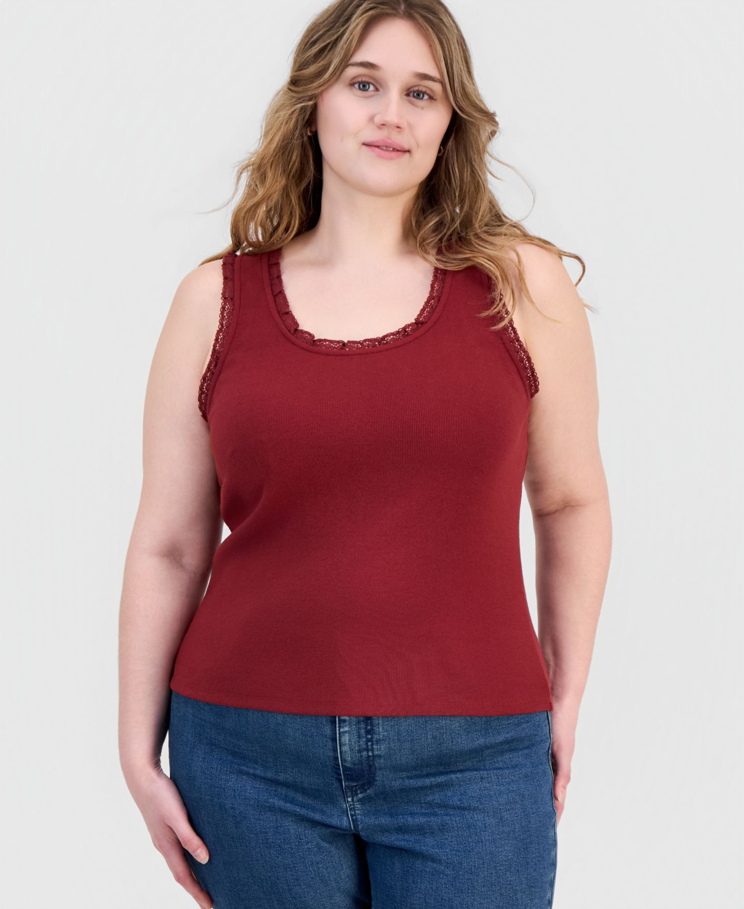 Plus Sleeveless Lace-Trim Tank Top