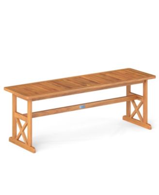 51 Inches Acacia Wood Outdoor Bench w/ Slatted Seat and X-Shaped Frame