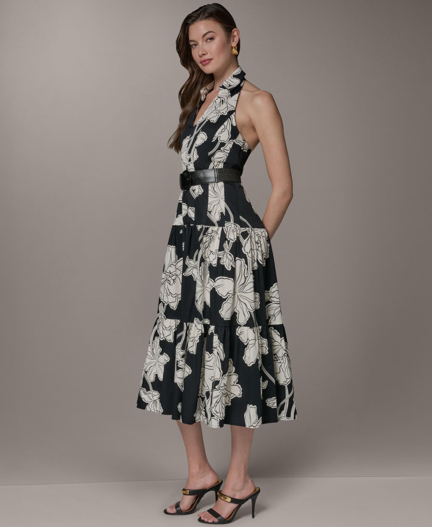 Women's Collared Halter A-Line Sleeveless Dress