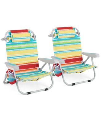 Foldable Backpack Beach Chair Set of 2 with Cup Holder and Storage Pockets