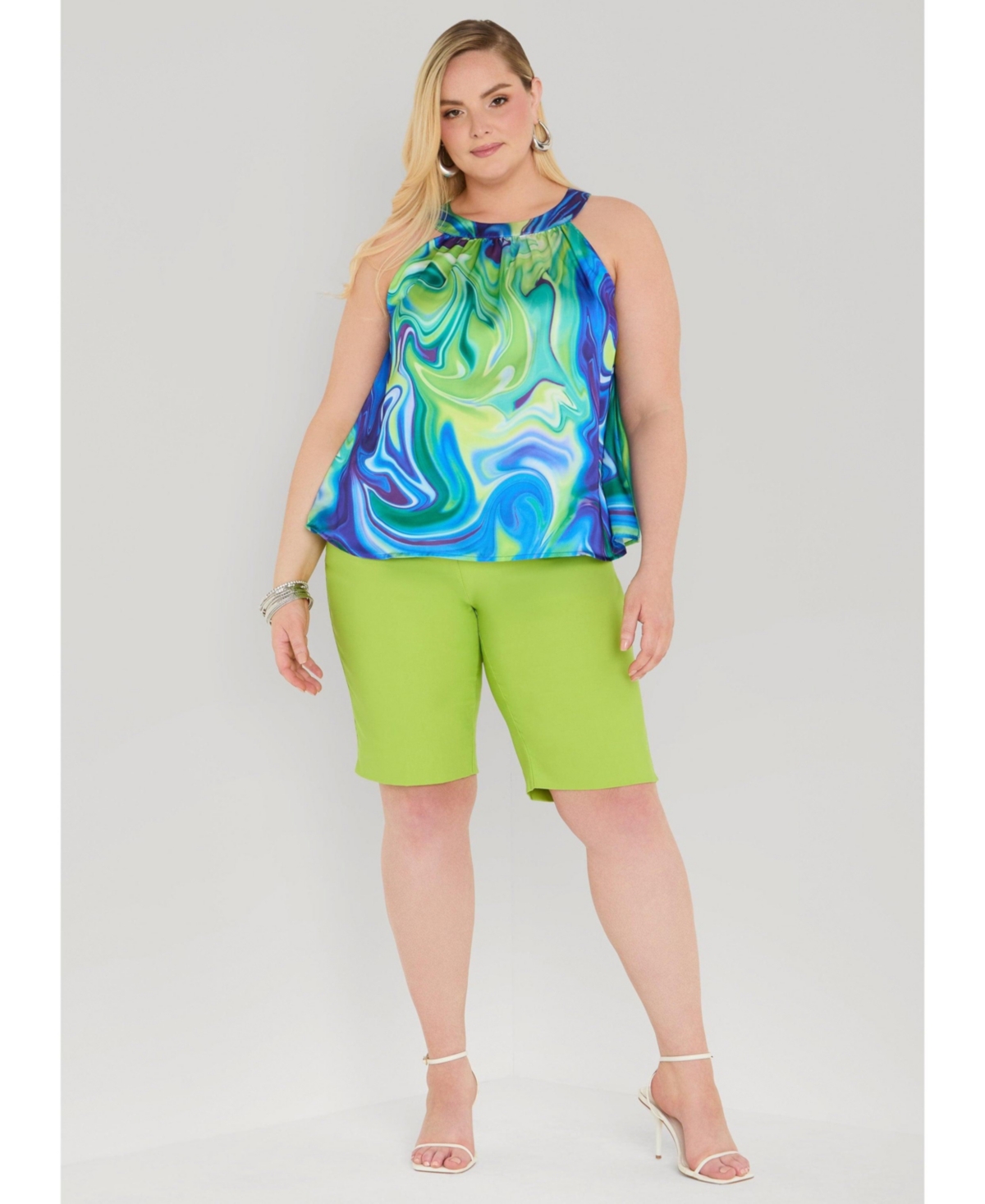 Ashley Stewart Plus Tie Dyed Satin Top