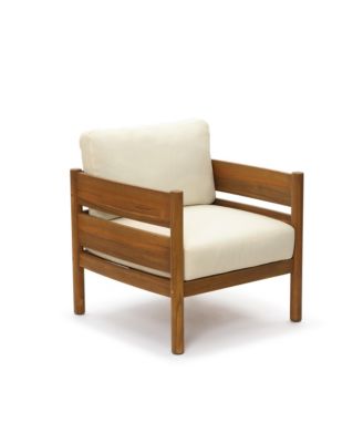 Acacia Wood Outdoor Patio Chair, Wooden Patio Lounge Chair with Cushions, Outside Club Chair with Thick Seat, Armchair