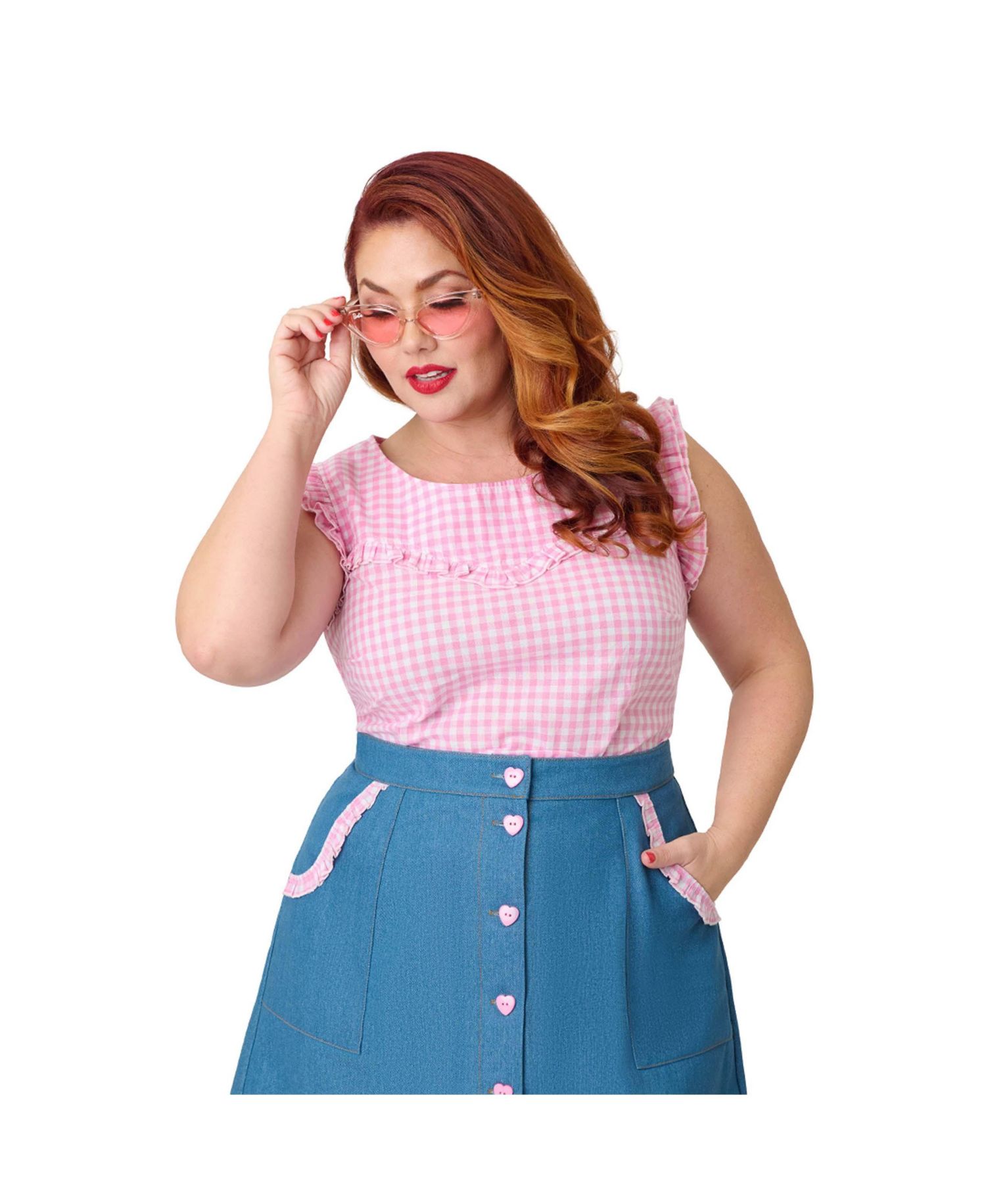 Women's Plus Size 1960s Ruffle Cotton Blouse