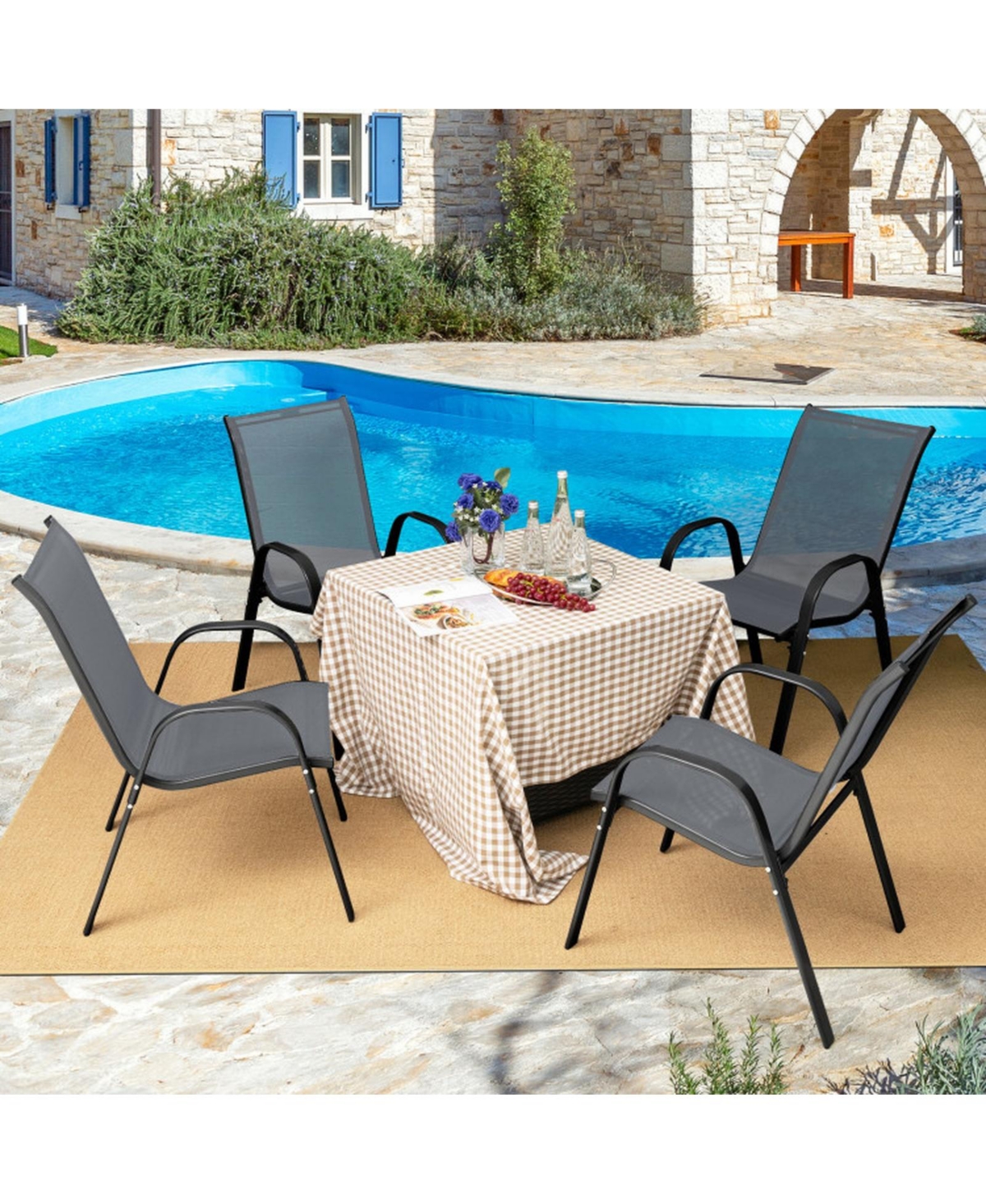 Sugift Stackable Patio Dining Chairs Set of 2 with Steel Frame