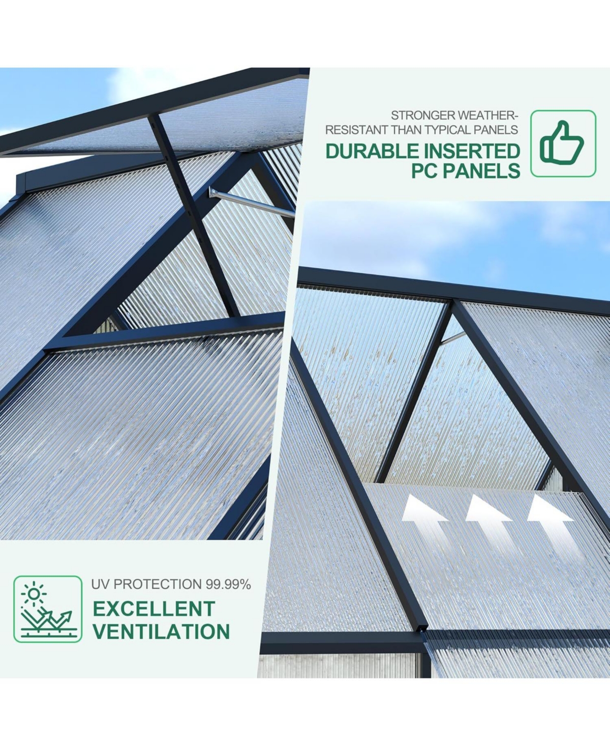 gaomon 6'X11' Aluminum-Framed Polycarbonate Greenhouse, Heavy Duty Greenhouse with Quick Setup Structure and Roof Vent