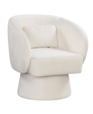 Modern Swivel Accent Chair Barrel Design with Curved Back and Lumbar Pillow Support