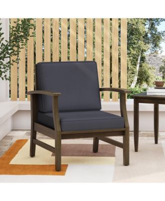 Outdoor Accent Chair, Acacia Wood Patio Chair with Thick Cushions and Slat Panel Design, Weather Resistance for Backyard and Poolside