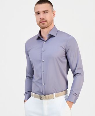 Men's Slim-Fit Solid Four-Way Stretch Dress Shirt 
